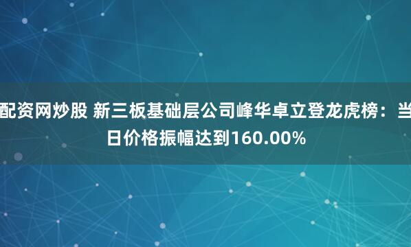 配资网炒股 新三板基础层公司峰华卓立登龙虎榜：当日价格振幅达到160.00%